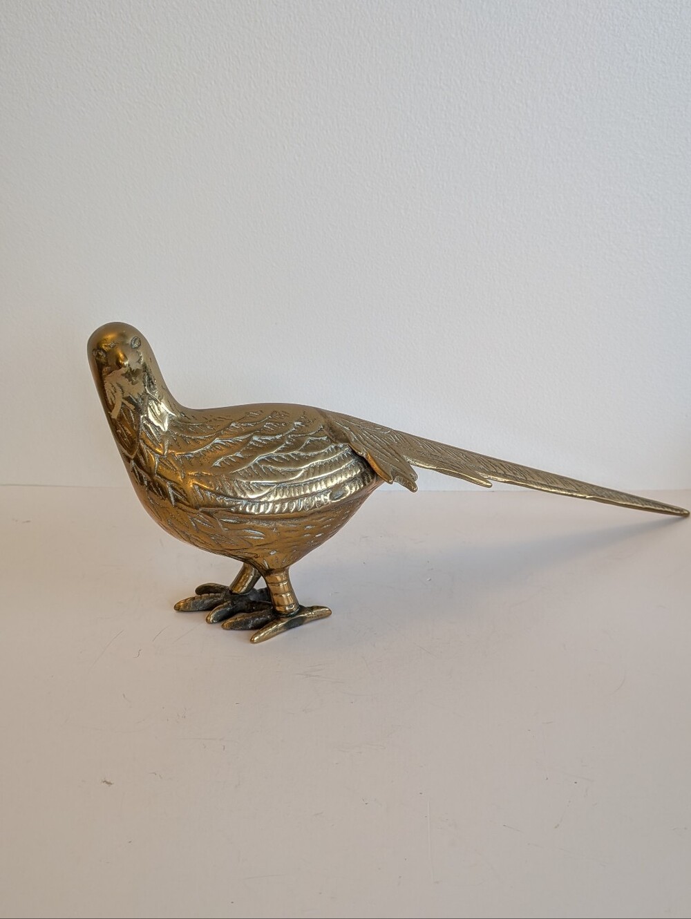 Vintage Brass Pheasant Figurine Long Tail Bird Statue BookShelf Accent Decor